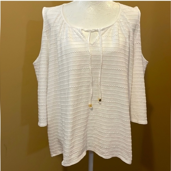 Michael Kors Tops - Michael Kors White Cold-Shoulder Tie-Front Knit Tunic Top - 3X